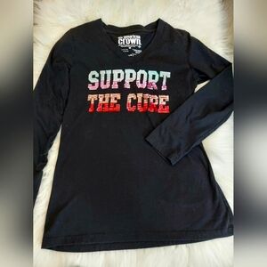 Sequinned 'SUPPORT THE CURE' Bling long sleeve Jersey T. American Crown sz M